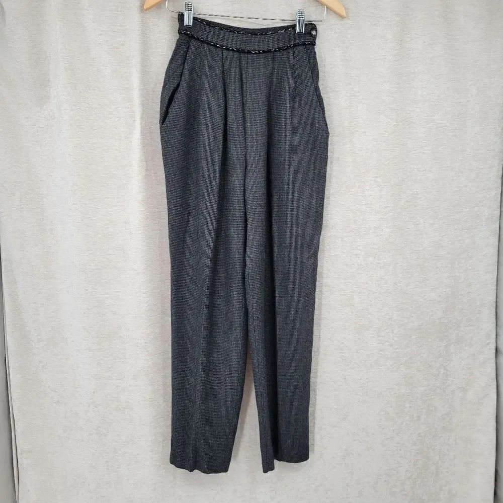 En Route Vintage Micro Houndstooth High Waisted Pleated Trousers Women's Small